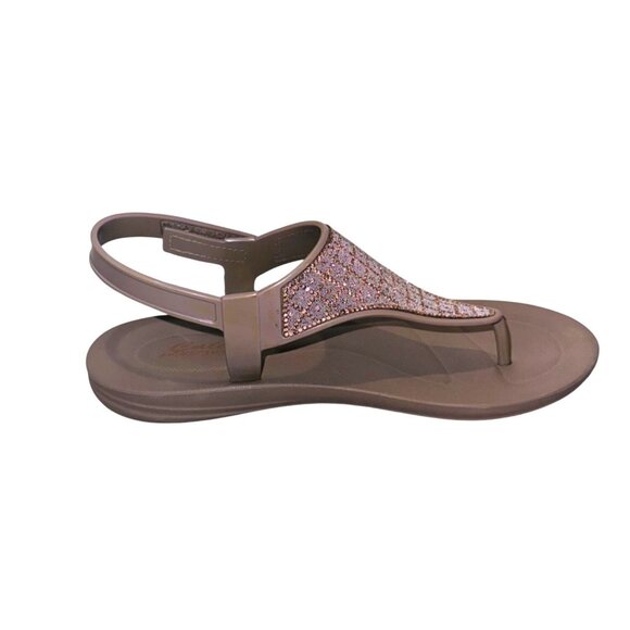 Skechers Cali Rhinestone Embellished Sandals Taupe 9 Arch Fit Comfort Beachwear - Picture 4 of 11